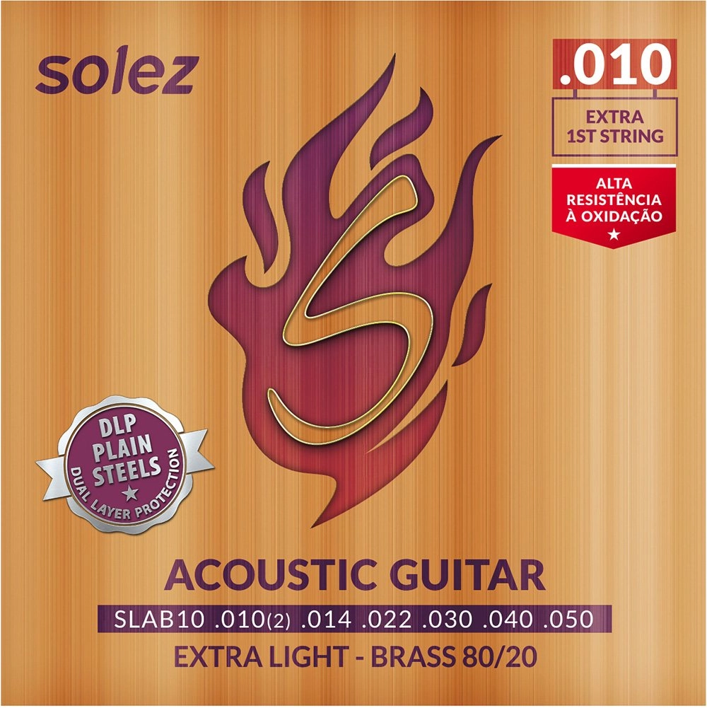 Imagem do produto Encordoamento Para Violão Aço Solez 010  Bronze 80/20 SLAB10 C/ Mi Extra