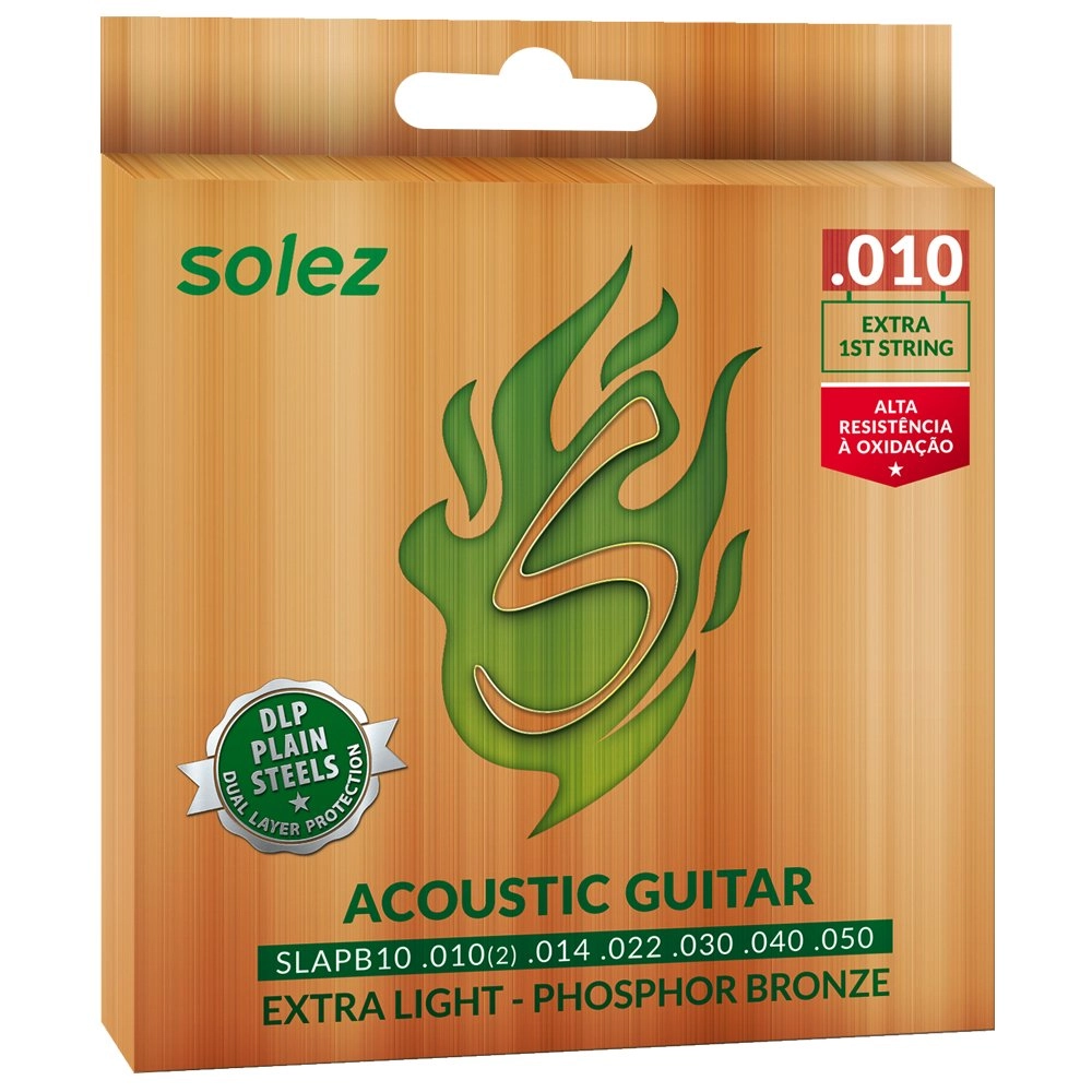 Imagem do produto Encordoamento Para Violão Aço Solez 010 Phosphor Bronze SLAPB10 C/ Mi Extra