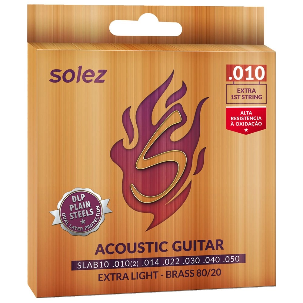 Imagem do produto Encordoamento Para Violão Aço Solez 010  Bronze 80/20 SLAB10 C/ Mi Extra