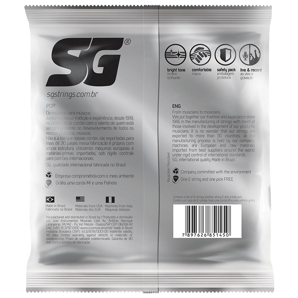 Imagem do produto Encordoamento Para Guitarra SG 010 5198 + Mi Extra e Palheta