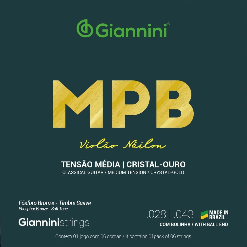 Imagem do produto Encordoamento Para Violão Nylon Giannini Tensão Média Cristal Ouro GENWG