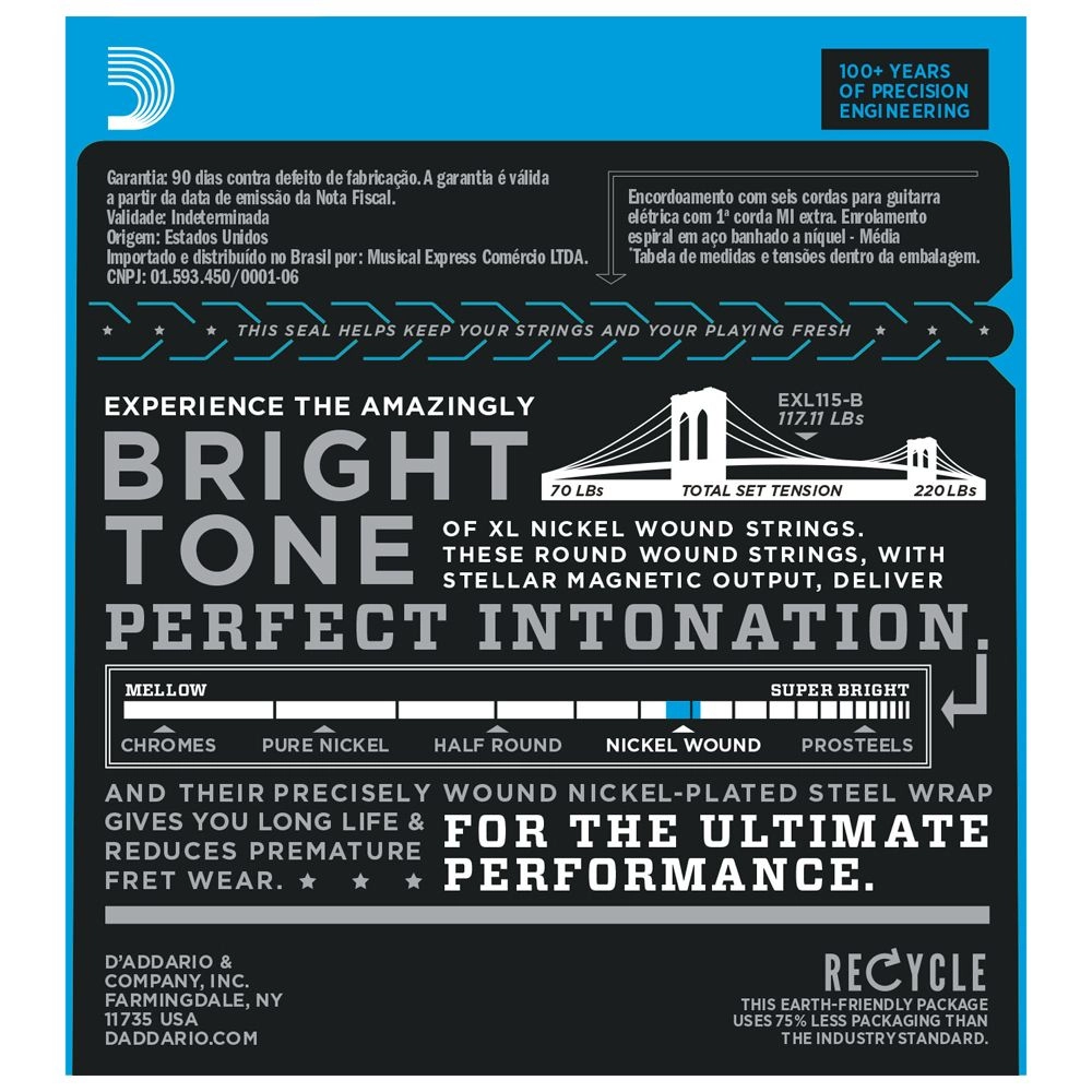 Imagem do produto Encordoamento Para Guitarra Daddario 011 EXL115-B C/ Mi Extra