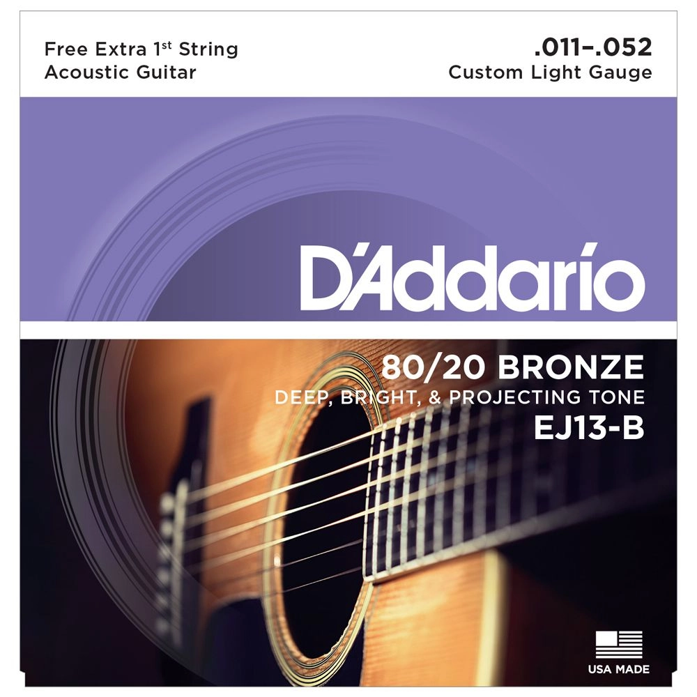 Imagem do produto Encordoamento Para Violão Aço Daddario 011 Bronze 80/20 EJ13-B C/ Mi Extra