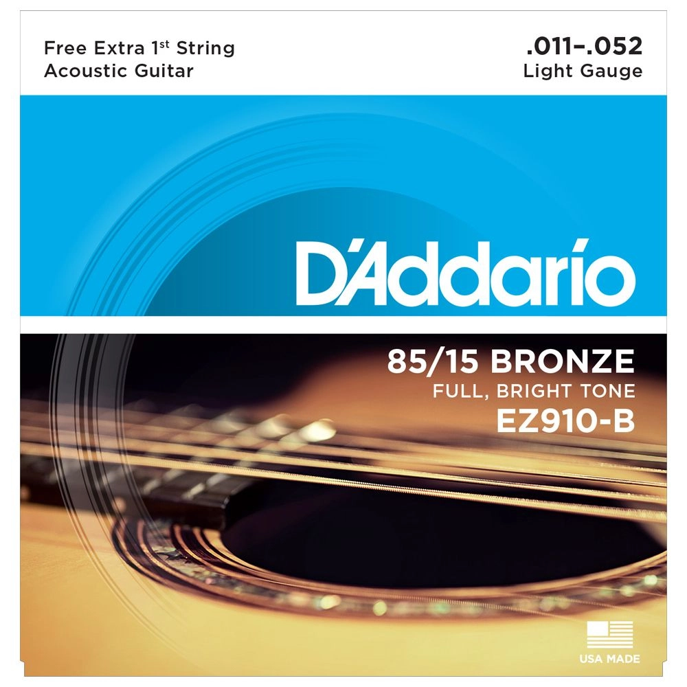 Imagem do produto Encordoamento Para Violão Aço Daddario 011 Bronze 85/15 EZ910-B C/ Mi Extra